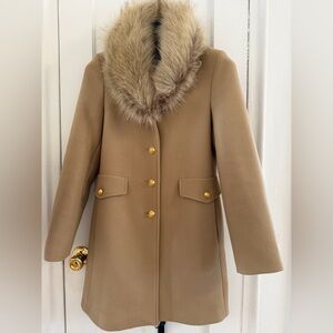 Zara Tan Pea Coat with Faux Fur Collar